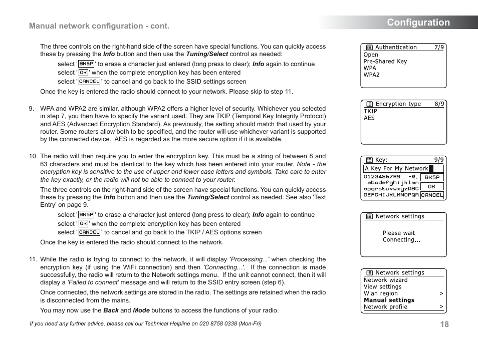 Configuration, Manual network configuration - cont | Roberts Radio 205 User Manual | Page 19 / 100