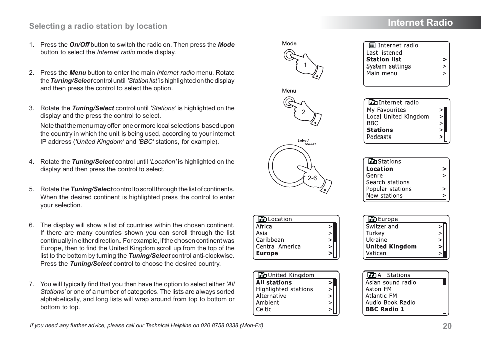 Internet radio, Selecting a radio station by location | Roberts Radio 205 User Manual | Page 21 / 100