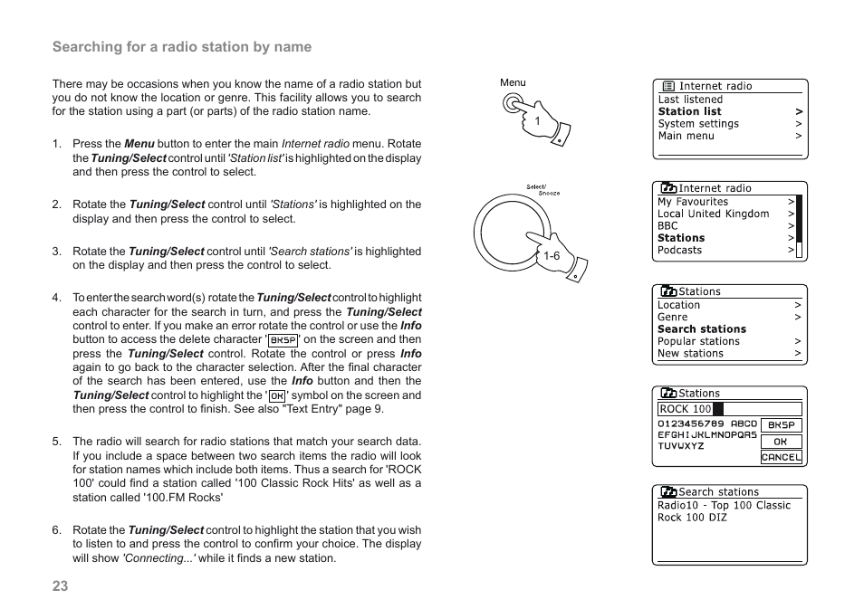 23 searching for a radio station by name | Roberts Radio 205 User Manual | Page 24 / 100