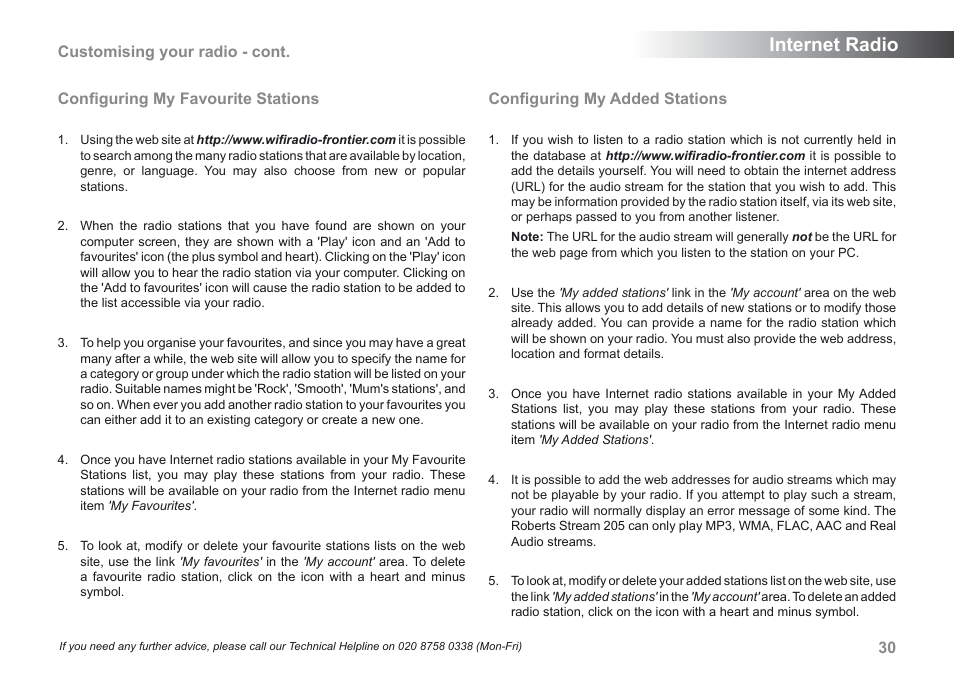Internet radio, Configuring my added stations | Roberts Radio 205 User Manual | Page 31 / 100