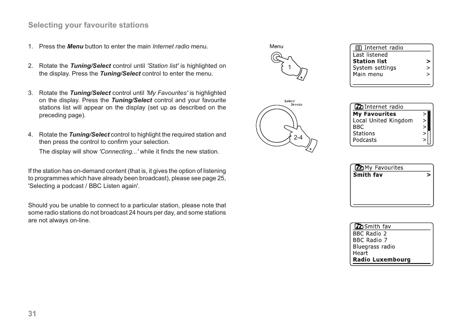 31 selecting your favourite stations | Roberts Radio 205 User Manual | Page 32 / 100