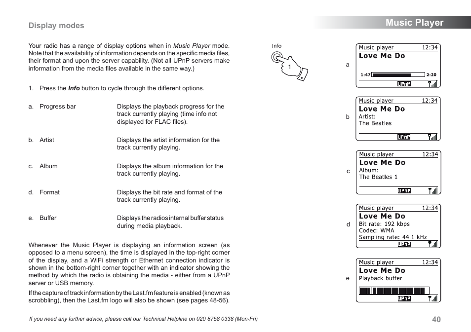 Music player, Display modes | Roberts Radio 205 User Manual | Page 41 / 100