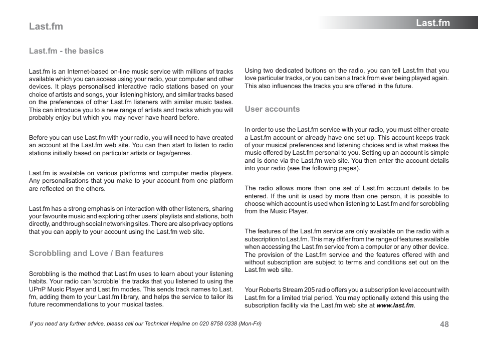 Last.fm | Roberts Radio 205 User Manual | Page 49 / 100
