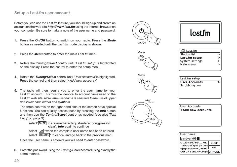 Setup a last.fm user account | Roberts Radio 205 User Manual | Page 50 / 100