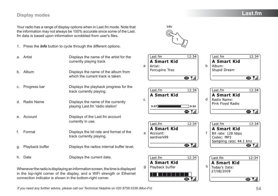 Last.fm, Display modes | Roberts Radio 205 User Manual | Page 55 / 100