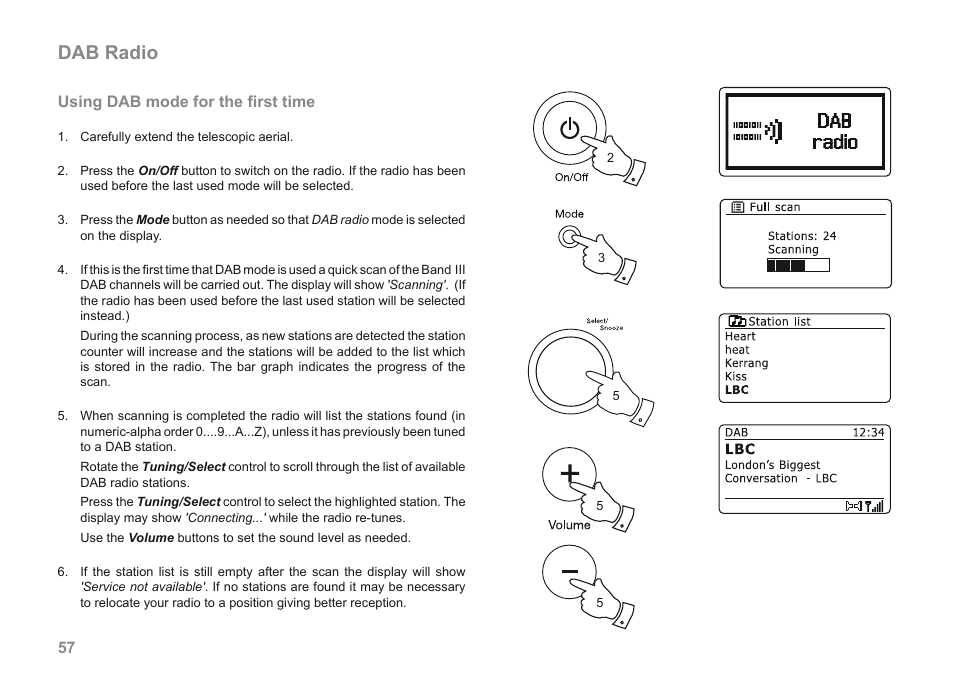 Dab radio, Using dab mode for the first time | Roberts Radio 205 User Manual | Page 58 / 100