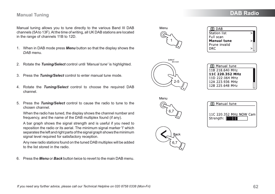 Dab radio, Manual tuning | Roberts Radio 205 User Manual | Page 63 / 100