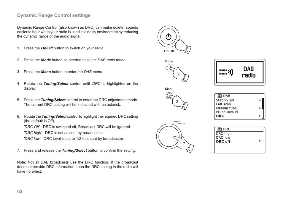 Dynamic range control settings | Roberts Radio 205 User Manual | Page 64 / 100