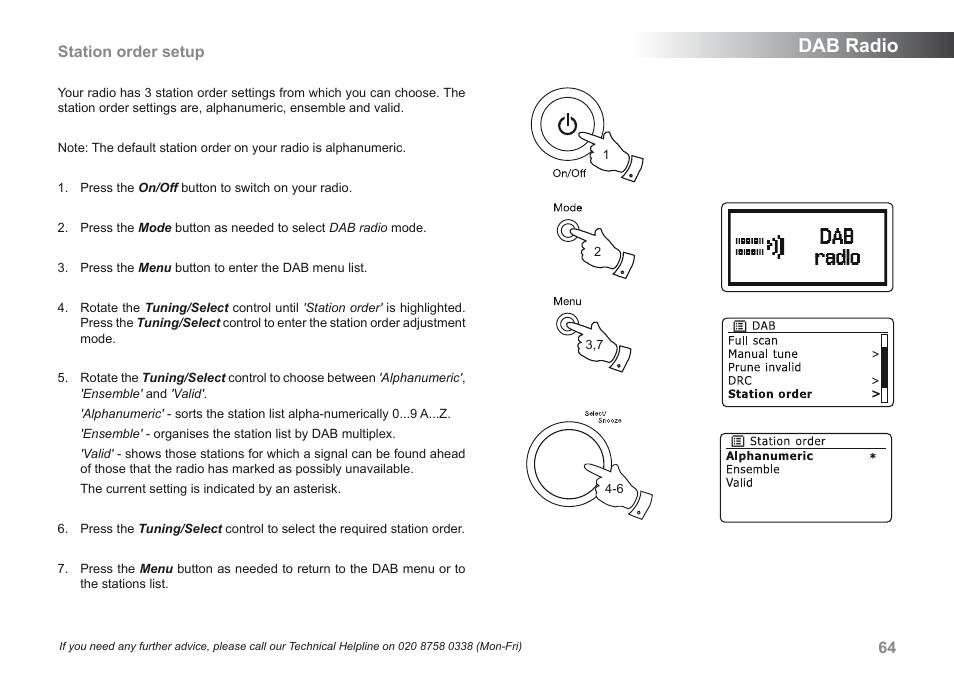Dab radio, Station order setup | Roberts Radio 205 User Manual | Page 65 / 100