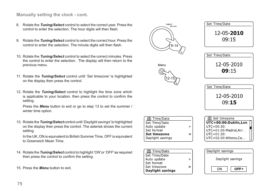 75 manually setting the clock - cont | Roberts Radio 205 User Manual | Page 76 / 100
