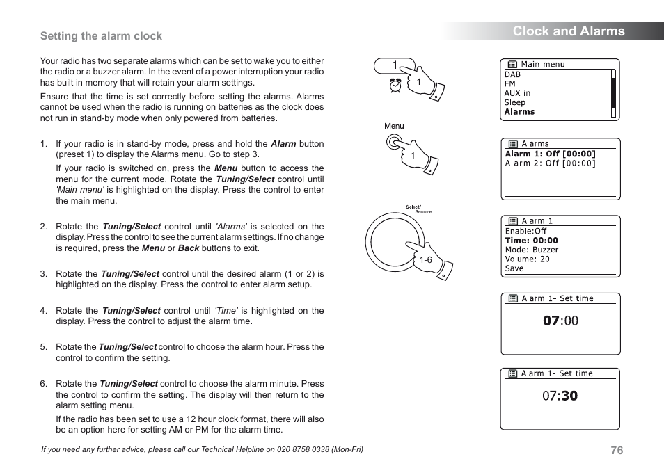 Clock and alarms, Setting the alarm clock | Roberts Radio 205 User Manual | Page 77 / 100