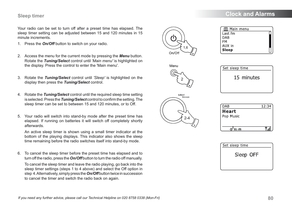 Clock and alarms, Sleep timer | Roberts Radio 205 User Manual | Page 81 / 100