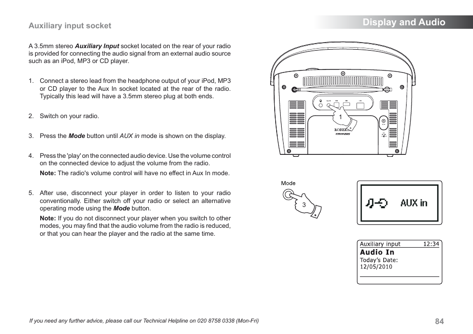 Display and audio | Roberts Radio 205 User Manual | Page 85 / 100