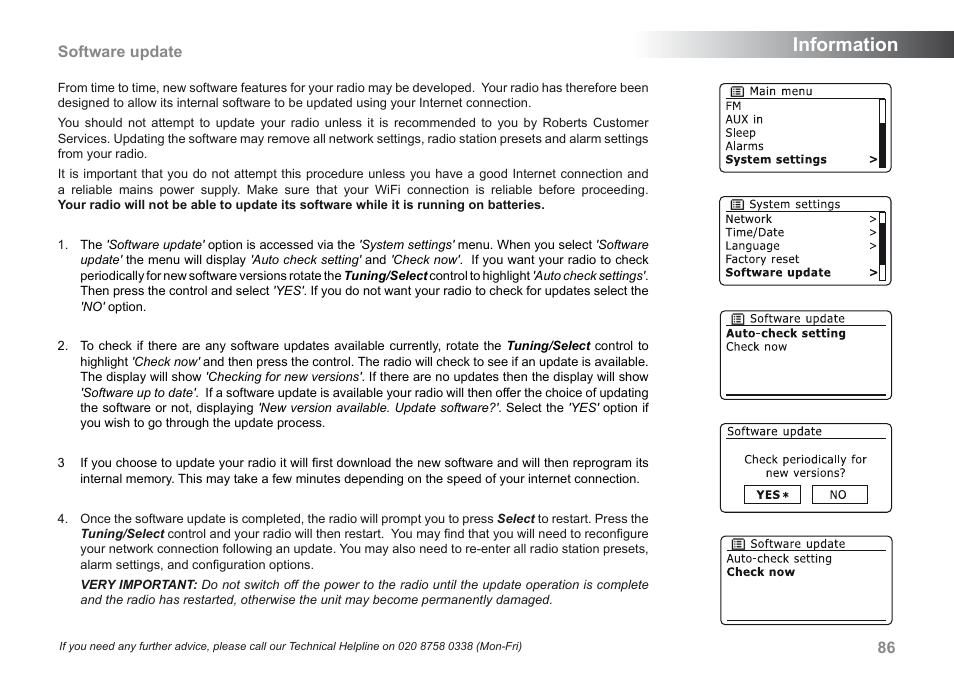 Information, Software update | Roberts Radio 205 User Manual | Page 87 / 100