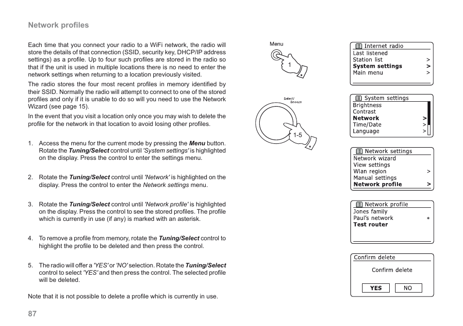 87 network profiles | Roberts Radio 205 User Manual | Page 88 / 100