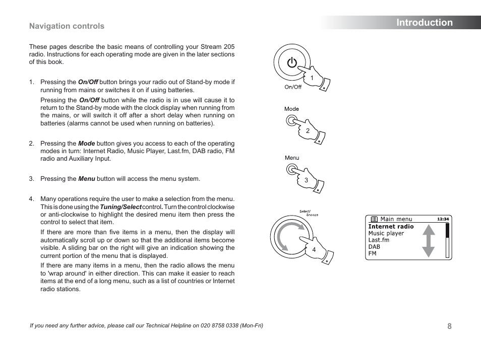 Introduction, 8navigation controls | Roberts Radio 205 User Manual | Page 9 / 100