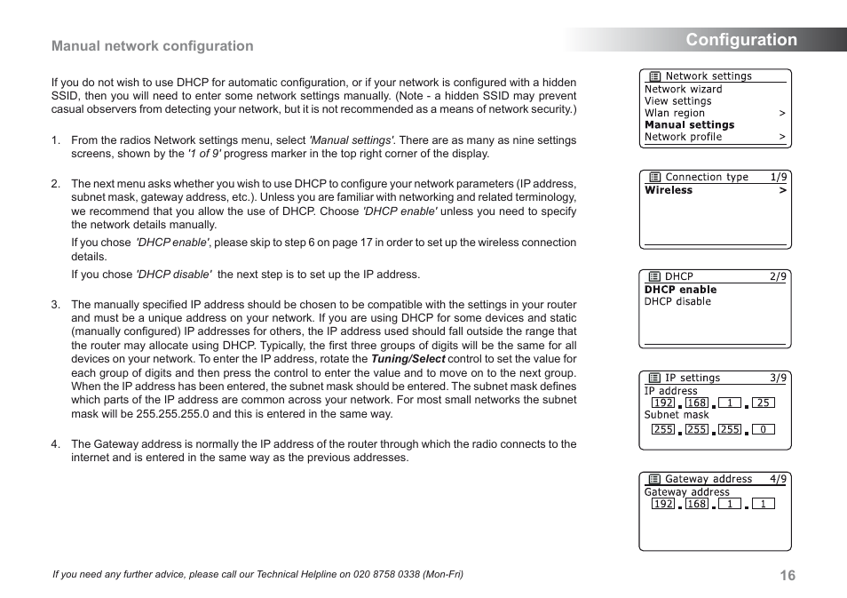 Configuration, Manual network configuration | Roberts Radio iStream User Manual | Page 17 / 100