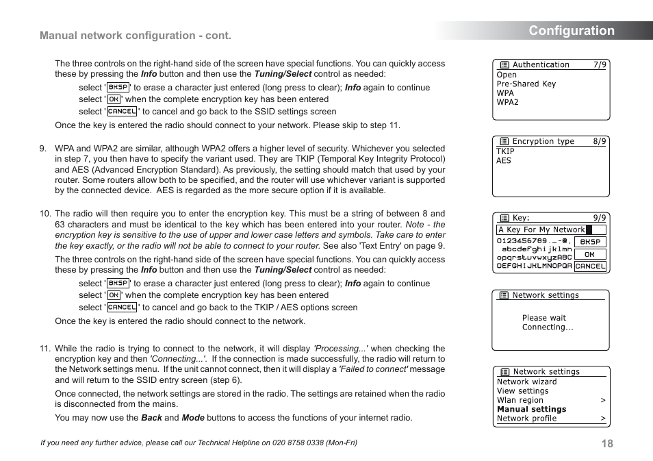 Configuration, Manual network configuration - cont | Roberts Radio iStream User Manual | Page 19 / 100