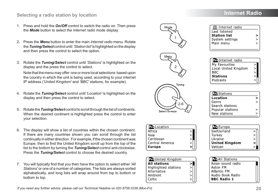 Internet radio, Selecting a radio station by location | Roberts Radio iStream User Manual | Page 21 / 100