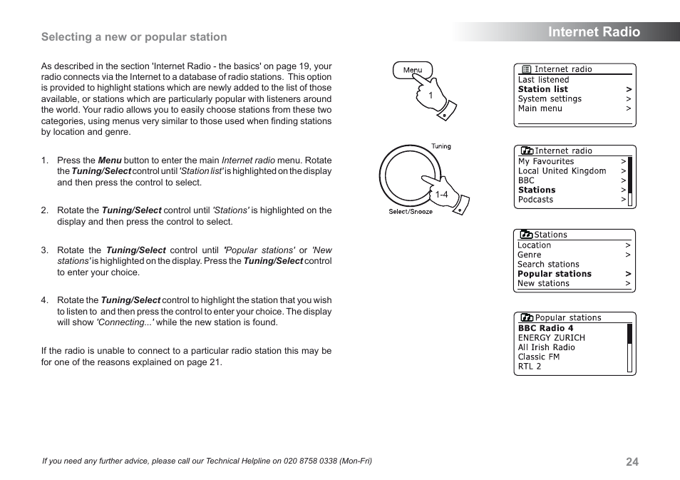 Internet radio, Selecting a new or popular station | Roberts Radio iStream User Manual | Page 25 / 100