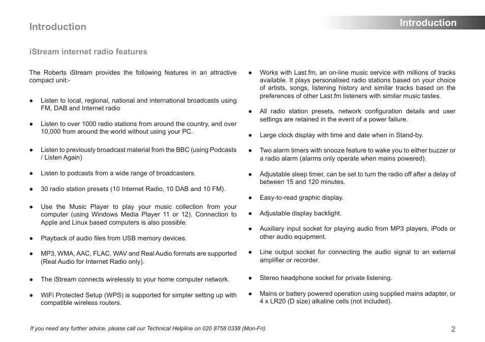 Introduction, Istream internet radio features | Roberts Radio iStream User Manual | Page 3 / 100
