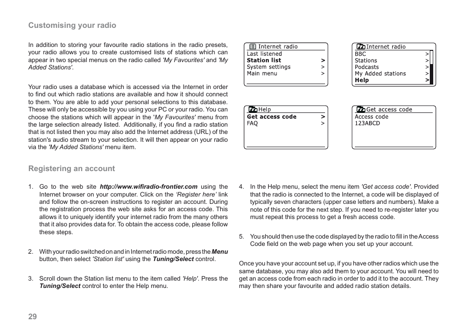 29 customising your radio, Registering an account | Roberts Radio iStream User Manual | Page 30 / 100