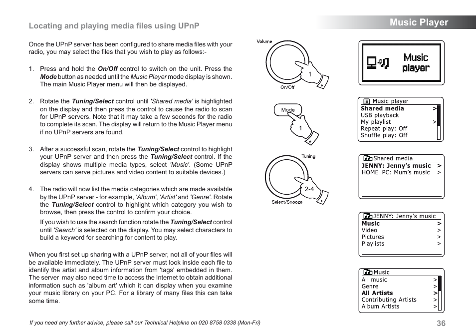 Music player, 36 locating and playing media files using upnp | Roberts Radio iStream User Manual | Page 37 / 100