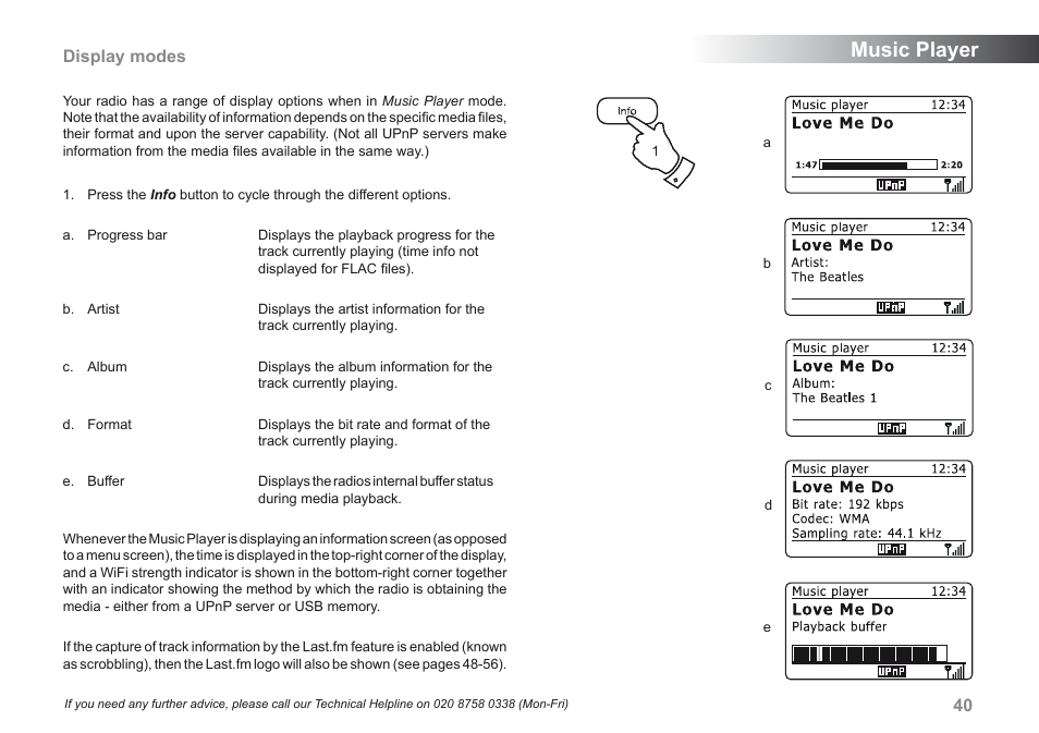 Music player, Display modes | Roberts Radio iStream User Manual | Page 41 / 100