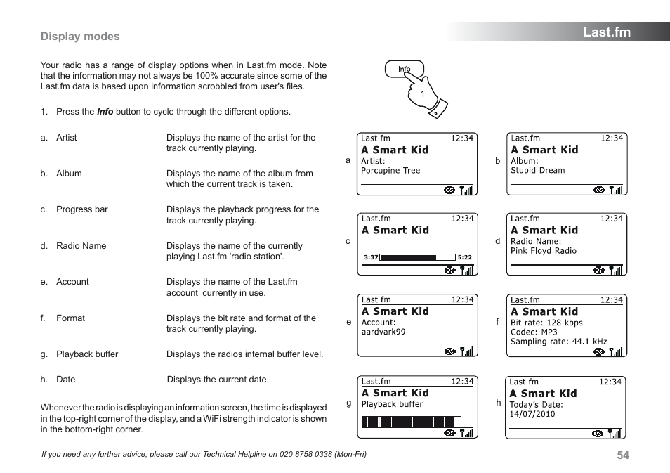 Last.fm, Display modes | Roberts Radio iStream User Manual | Page 55 / 100
