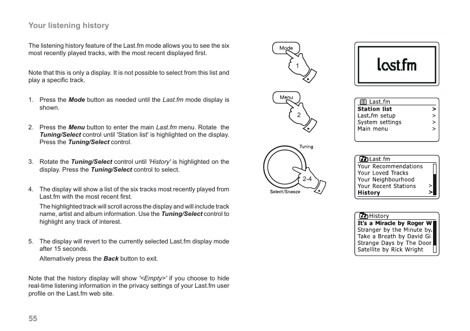 Your listening history | Roberts Radio iStream User Manual | Page 56 / 100