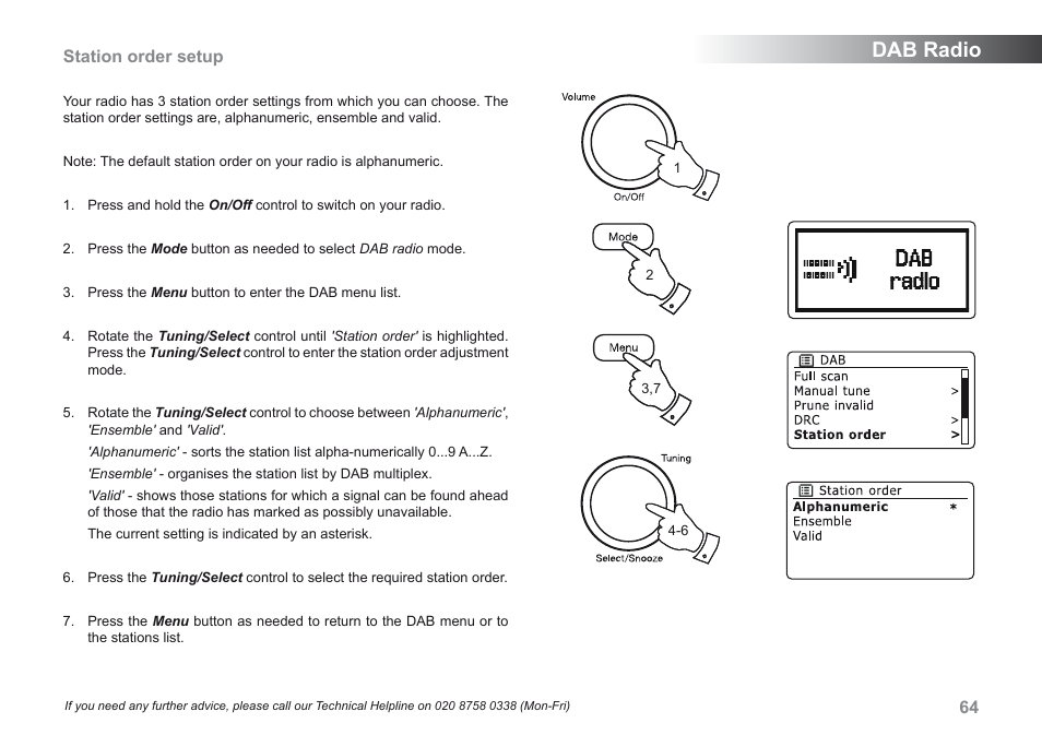 Dab radio, Station order setup | Roberts Radio iStream User Manual | Page 65 / 100