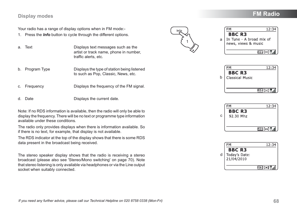 Fm radio, 68 display modes | Roberts Radio iStream User Manual | Page 69 / 100