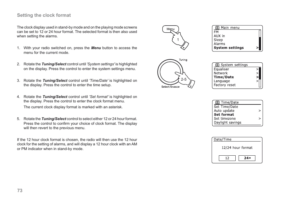 73 setting the clock format | Roberts Radio iStream User Manual | Page 74 / 100