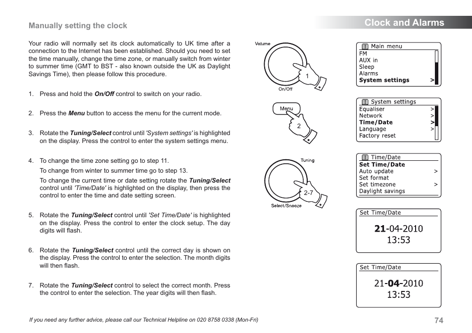 Clock and alarms, Manually setting the clock | Roberts Radio iStream User Manual | Page 75 / 100