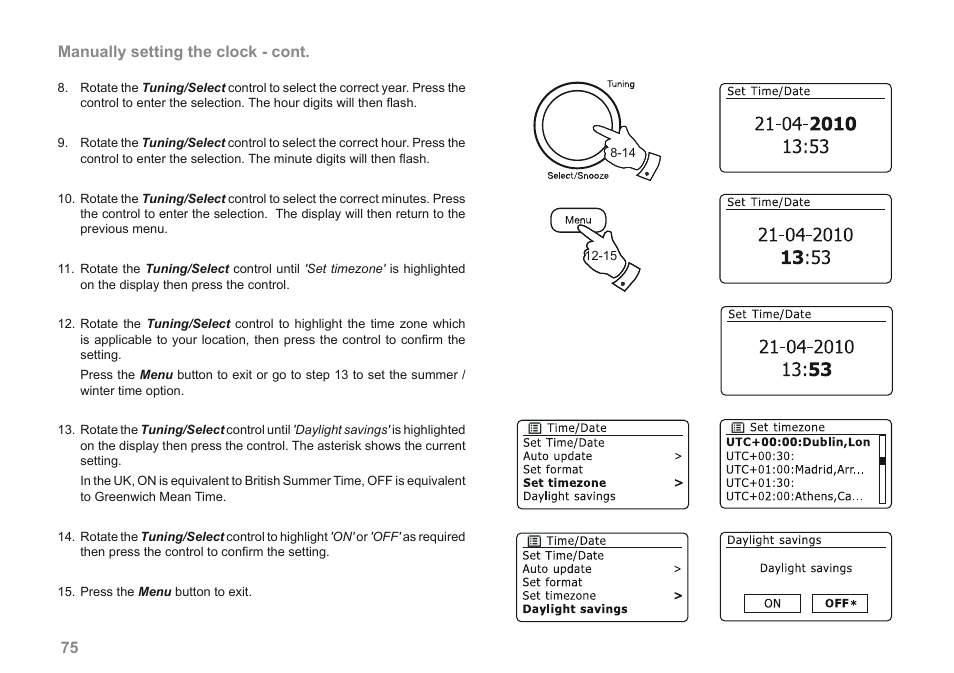 75 manually setting the clock - cont | Roberts Radio iStream User Manual | Page 76 / 100