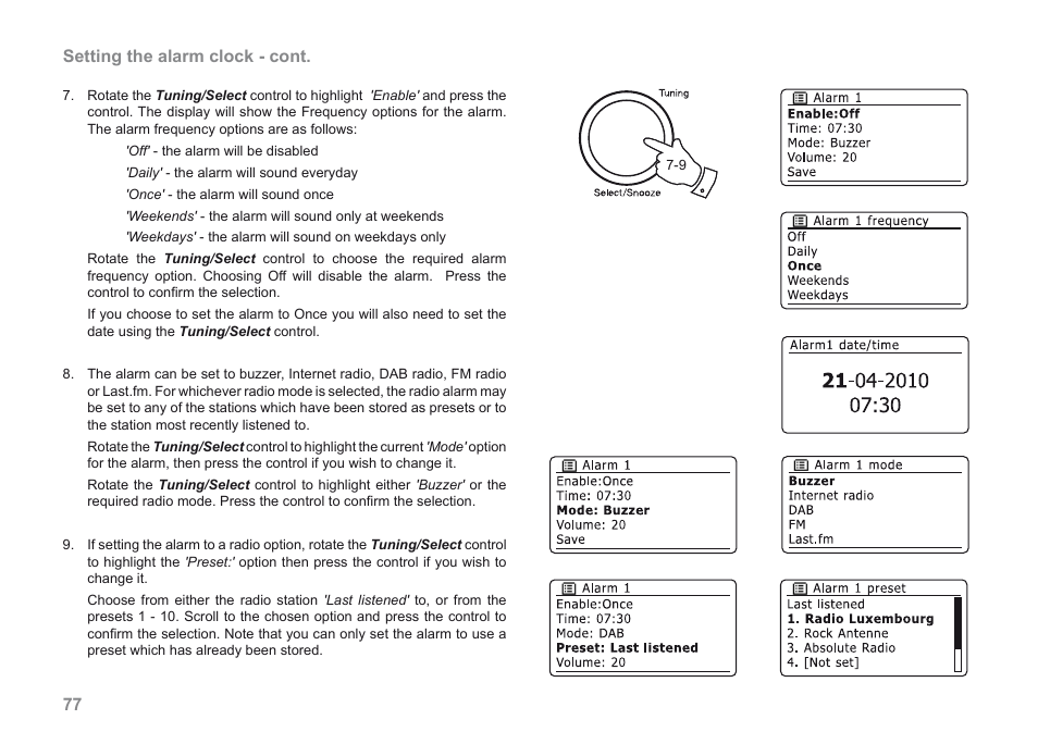 77 setting the alarm clock - cont | Roberts Radio iStream User Manual | Page 78 / 100