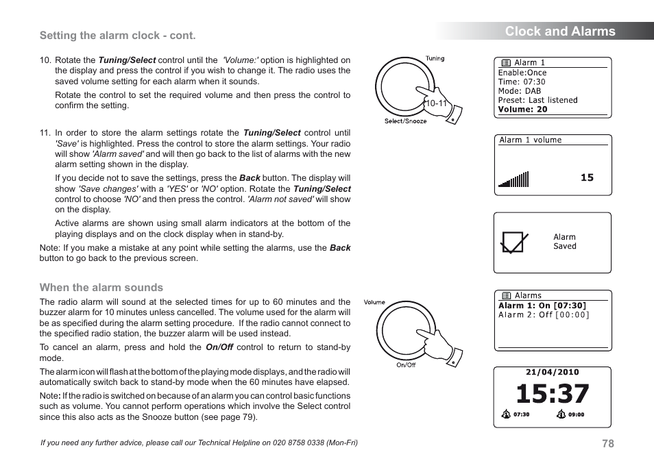 Clock and alarms, Setting the alarm clock - cont, When the alarm sounds | Roberts Radio iStream User Manual | Page 79 / 100