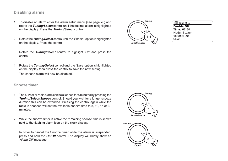 79 disabling alarms, Snooze timer | Roberts Radio iStream User Manual | Page 80 / 100