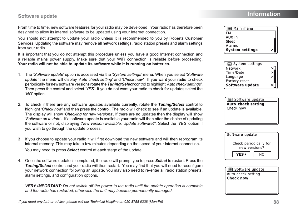 Information, Software update | Roberts Radio iStream User Manual | Page 89 / 100