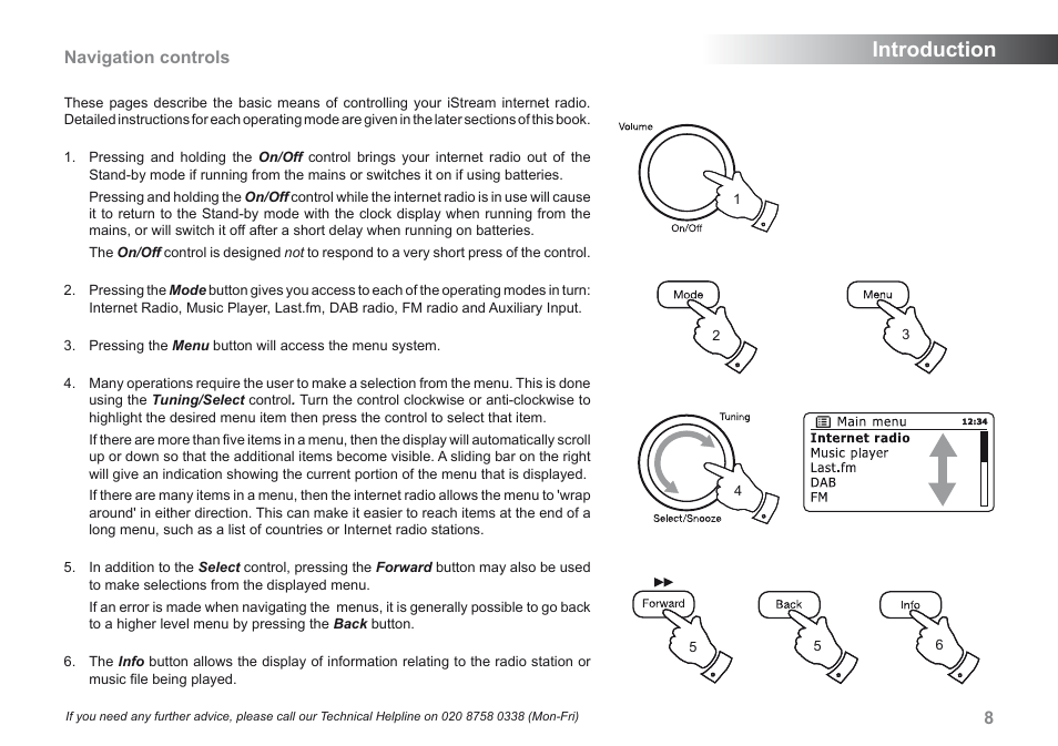 Introduction, 8navigation controls | Roberts Radio iStream User Manual | Page 9 / 100