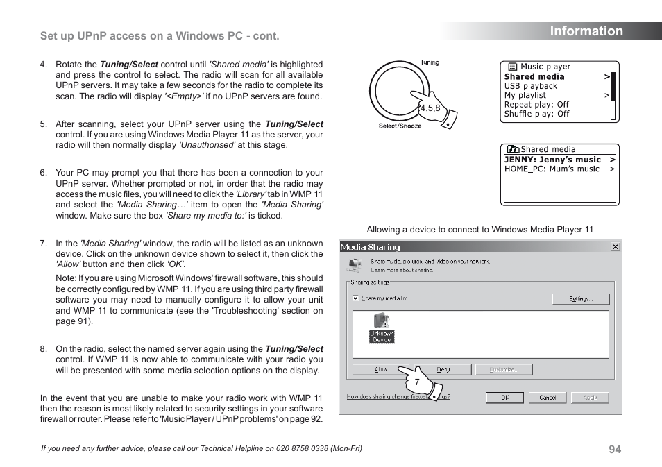 Information, Set up upnp access on a windows pc - cont | Roberts Radio iStream User Manual | Page 95 / 100