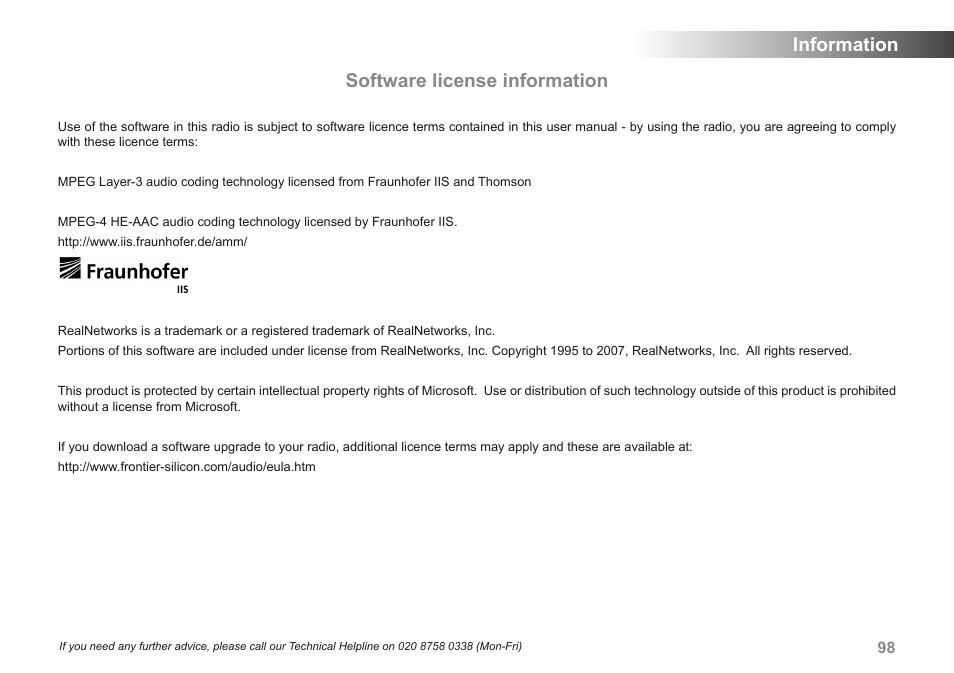 Information . software license information | Roberts Radio iStream User Manual | Page 99 / 100