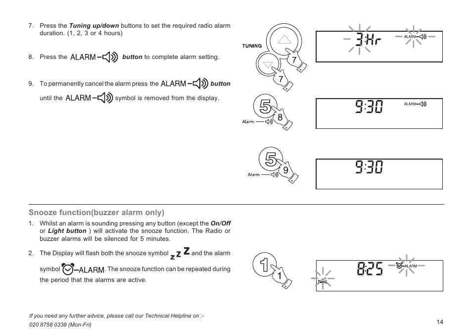 Snooze function(buzzer alarm only) | Roberts Radio R9943 User Manual | Page 15 / 24