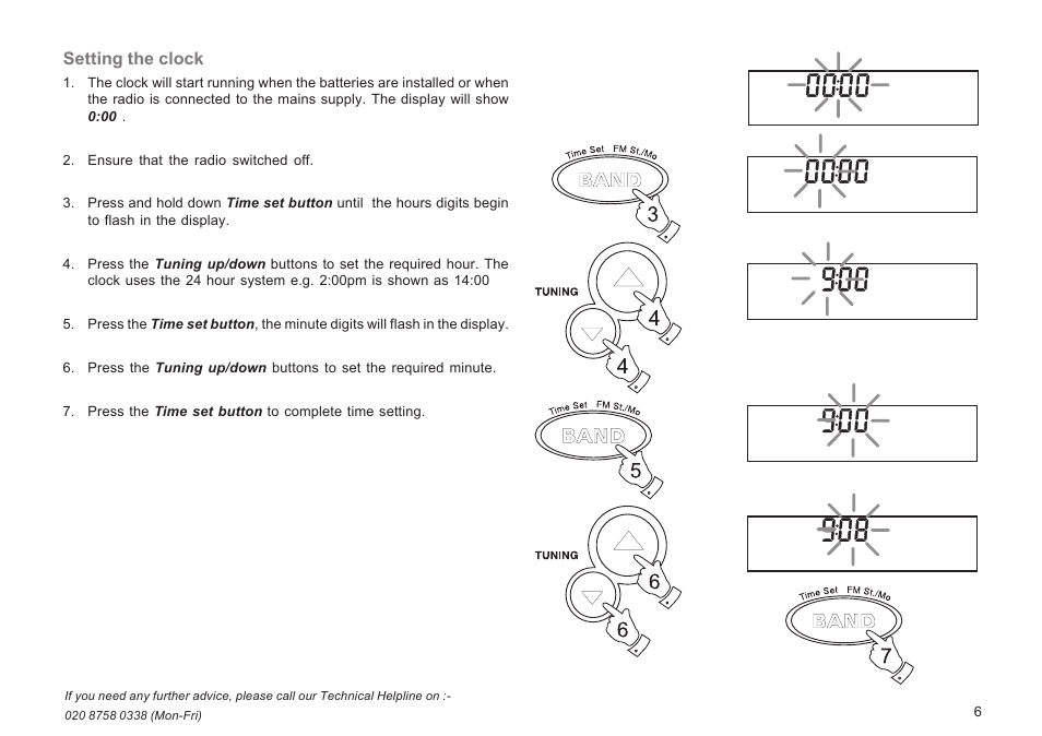 Setting the clock | Roberts Radio R9943 User Manual | Page 7 / 24