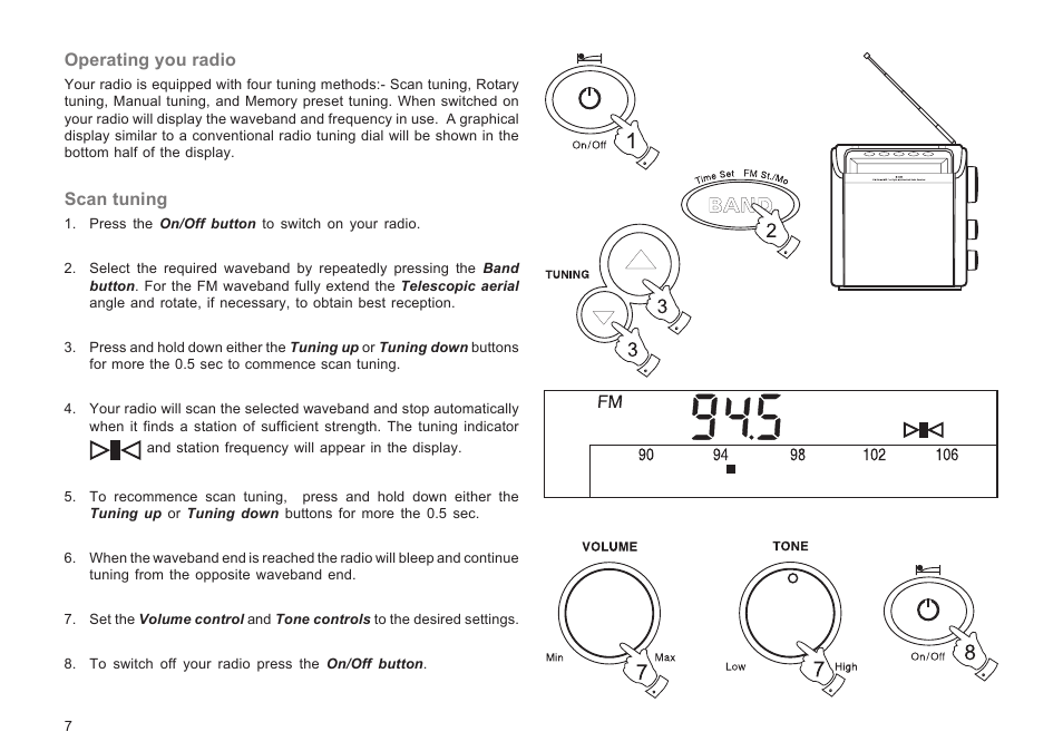 Operating you radio, Scan tuning | Roberts Radio R9943 User Manual | Page 8 / 24