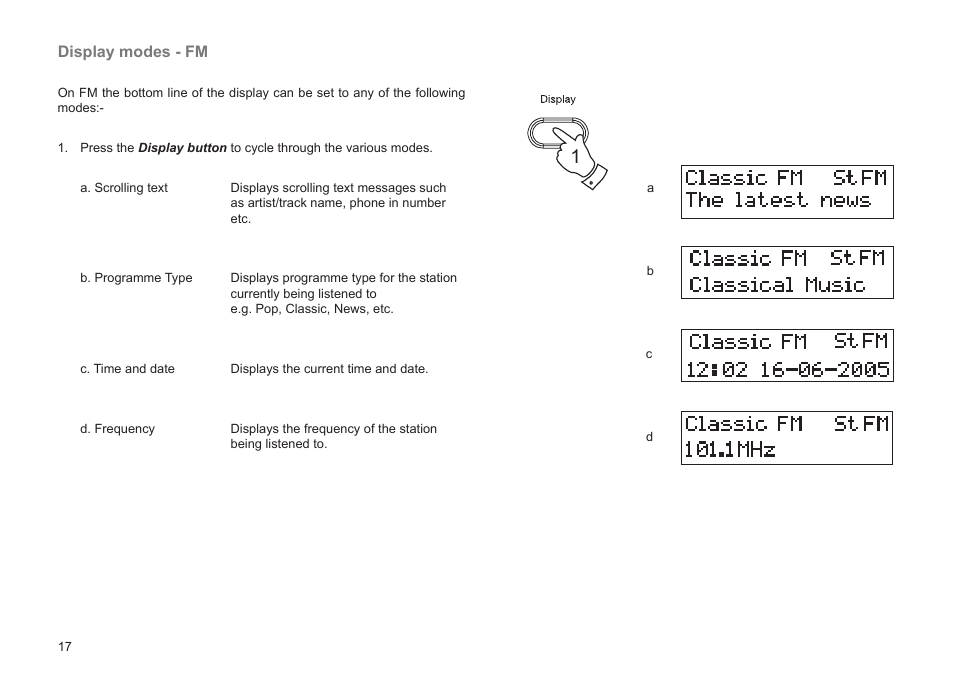 Display modes - fm | Roberts Radio BAB MP-24 User Manual | Page 18 / 44