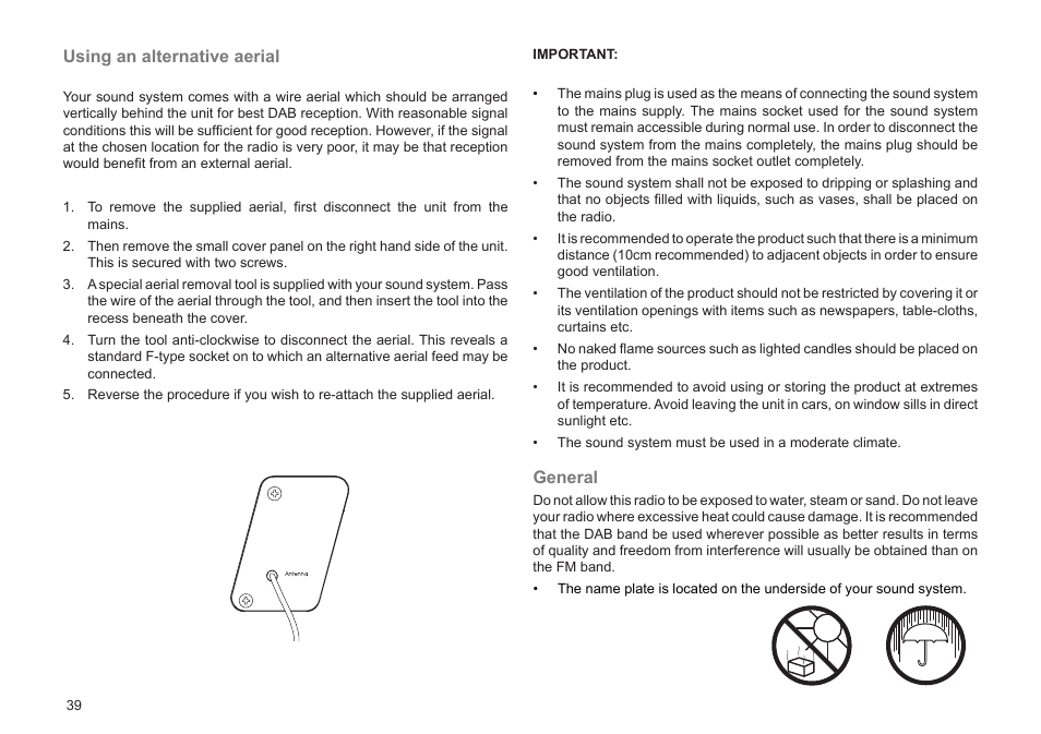 General, Using an alternative aerial | Roberts Radio BAB MP-24 User Manual | Page 40 / 44