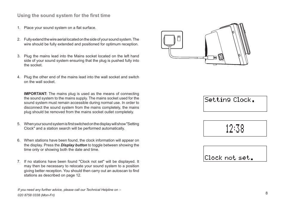 Using the sound system for the ﬁrst time | Roberts Radio BAB MP-24 User Manual | Page 9 / 44