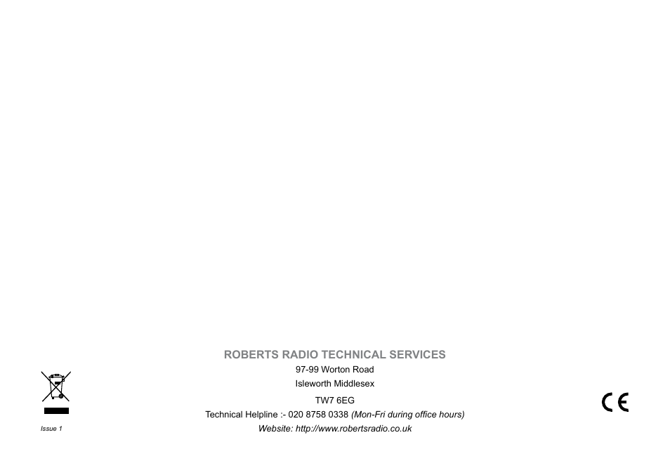 Roberts radio technical services | Roberts Radio Gemini 45 RD-45 User Manual | Page 24 / 24