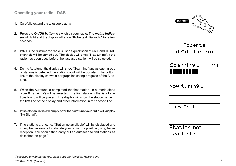 Operating your radio - dab | Roberts Radio Gemini 45 RD-45 User Manual | Page 7 / 24